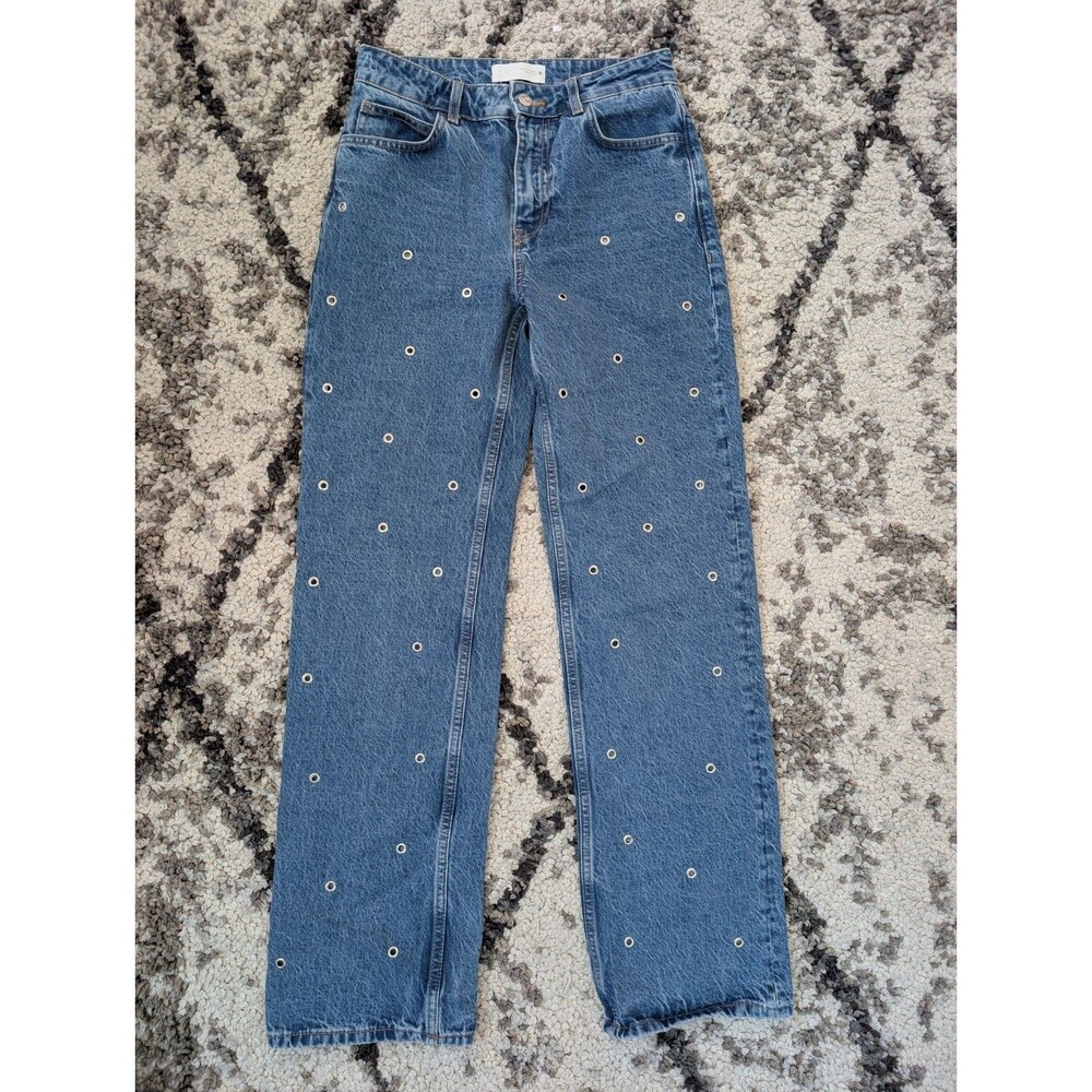 ZaraZ1975 High-waisted Straight Eyelet Blue JeansSize 4 Eur 36